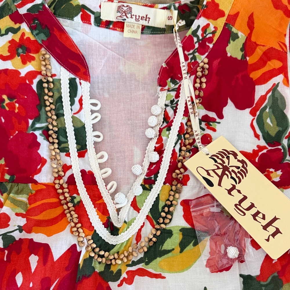 Aryeh Multicolor Floral dress with Beaded Neckline
